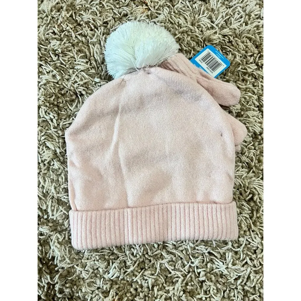 NWT❤️Disney Minnie Mouse Girls 2 Piece Beanie Hat and Glove Set Pink